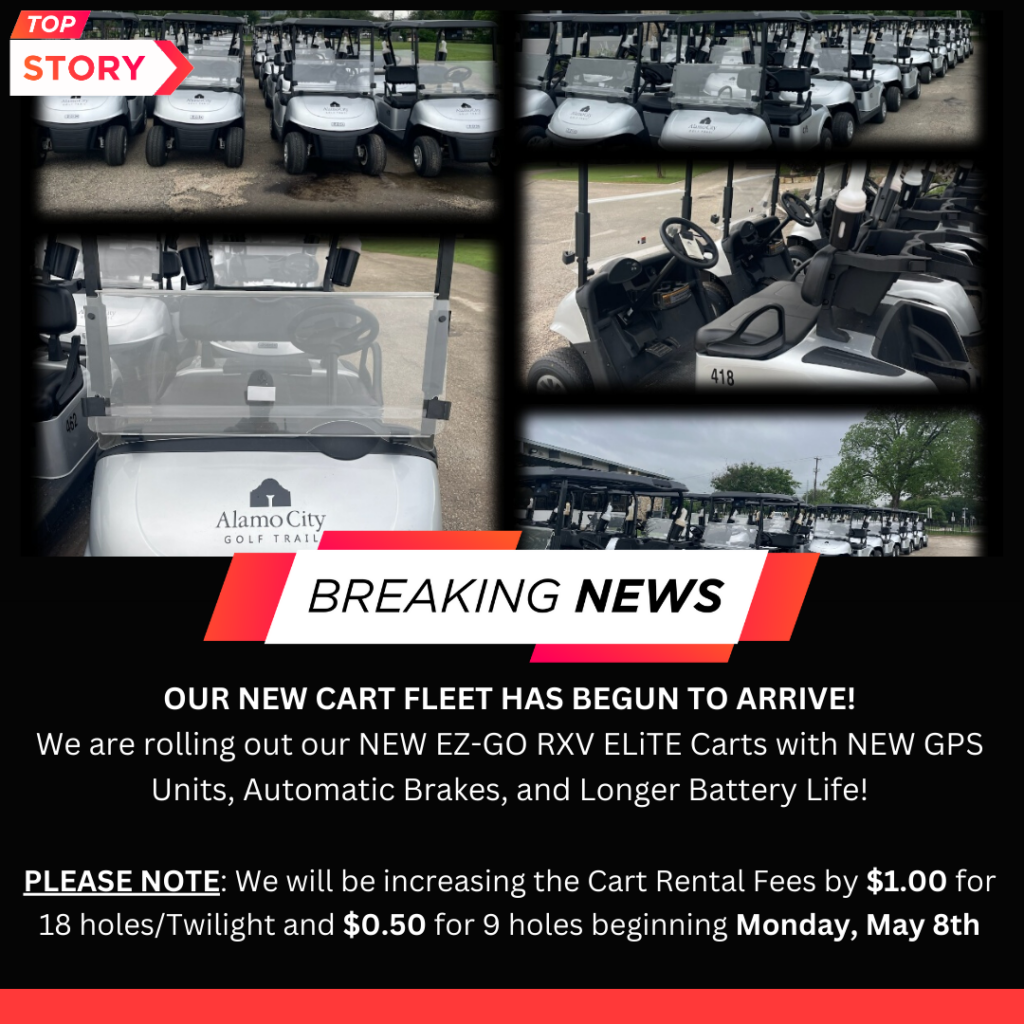 NEW CARTS are Coming! Willow Springs and Northern Hills have received their new carts, and over the next couple of weeks, all 18-hole courses will have a new fleet! A slight rate increase will accompany the new carts.