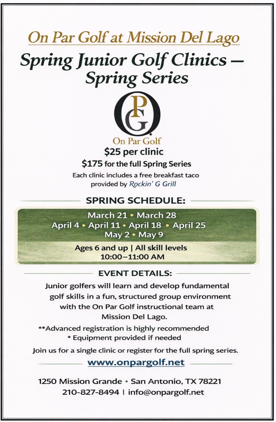 FULL SPRING SERIES - OPG Junior Golf Clinic